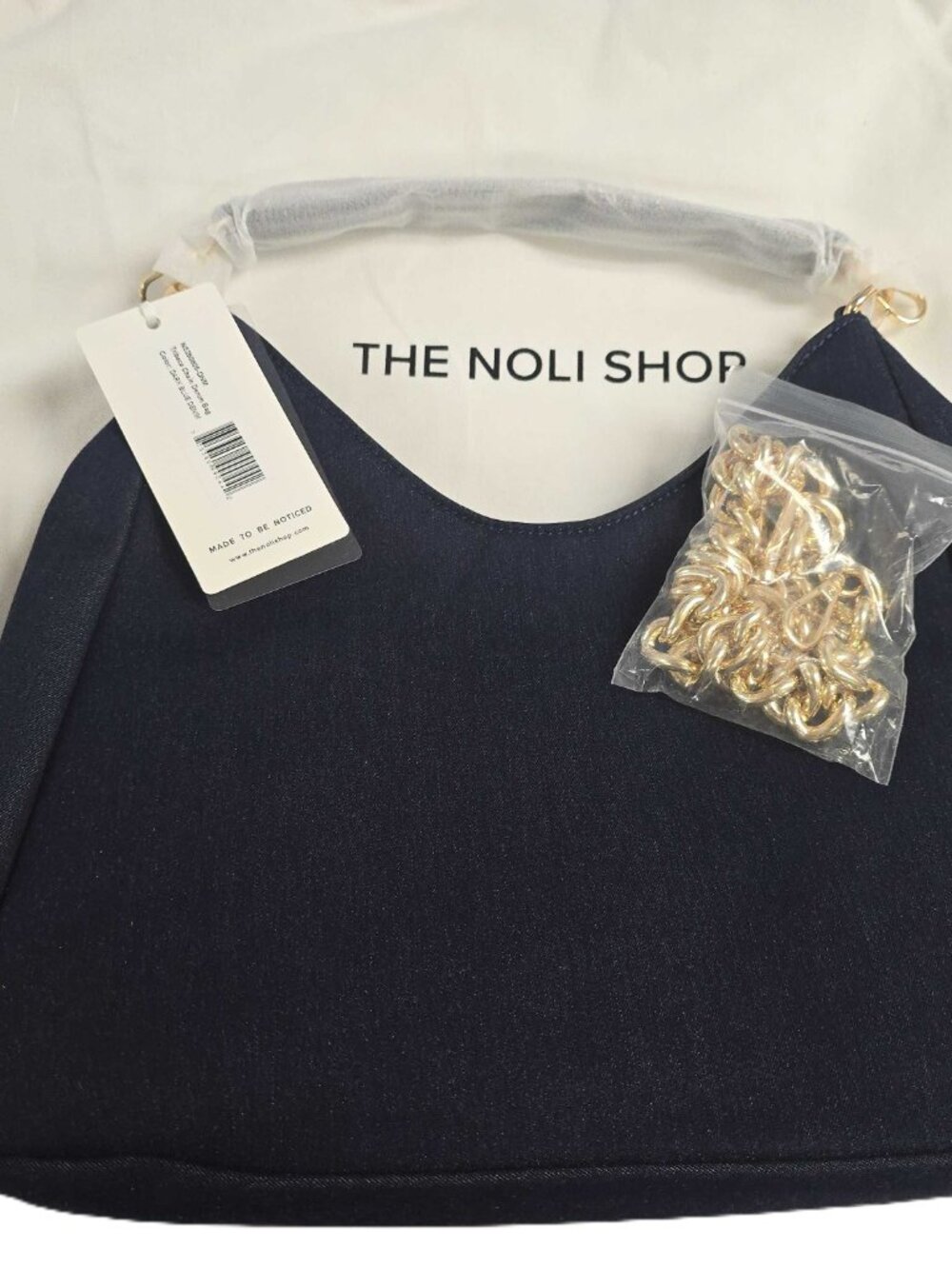 THE NOLI SHOP Tribeca Chain Denim Bag Indigo, New with tag - Picture 5 of 5